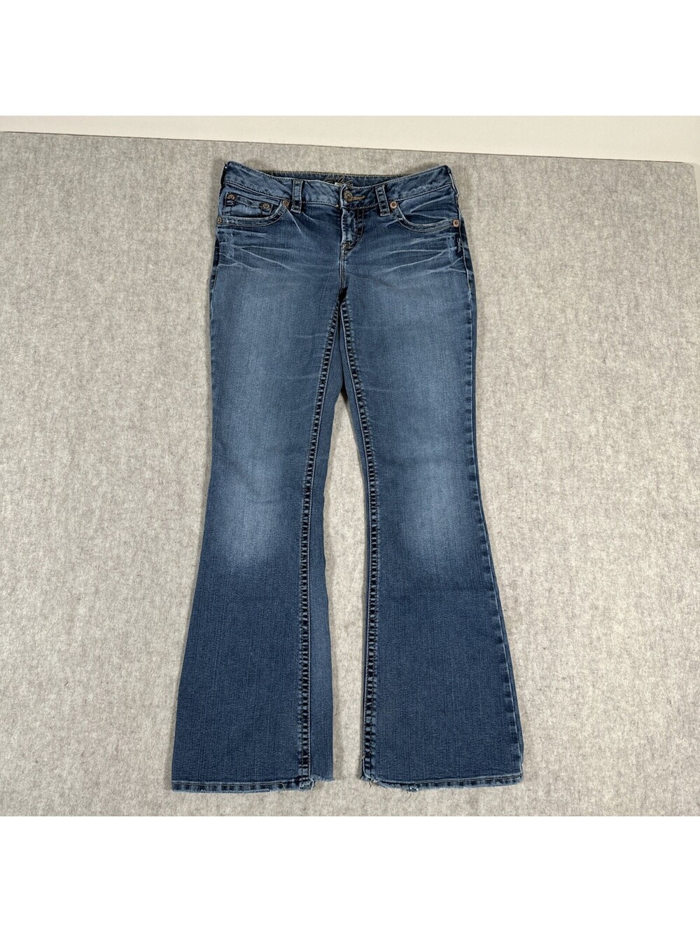 Silver Jeans Women's Size 29x29.5 Blue Aiko Bootcut Thick Stitch Denim Pants